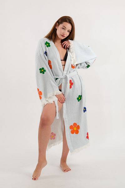 Befera Design Kimono de muselină 100% bumbac cu model floral imprimat halat de baie caftan