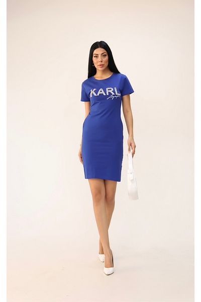 Koza Butik Rochie de damă cu mânecă scurtă cu imprimeu cu piatră 9771