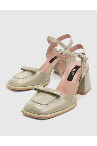 İLVİ Kler Genuine Patent Leather Women's Olive Heeled Sandals