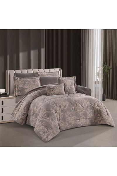 HOURS Horse Fur and Velvet Winter Double-Sided Comforter Set with Durable and Soft Fabric and Heavy Filling, 8 Pieces, King Size