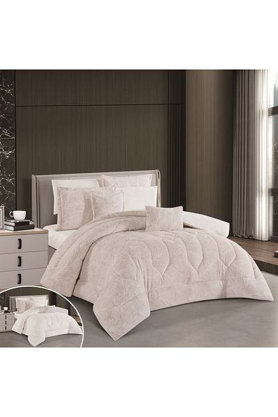 HOURS Horse Fur and Velvet Winter Double-Sided Comforter Set with Durable and Soft Fabric and Heavy Filling, 8 Pieces, King Size