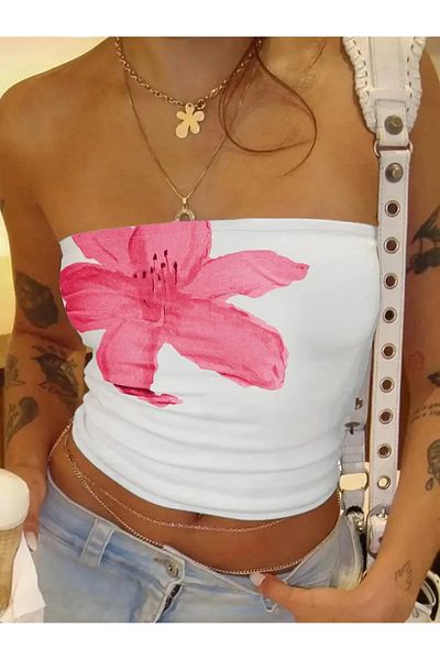 npLStore Women's Hawaiian Floral Printed New Season Breathable Cotton Crop Bustier