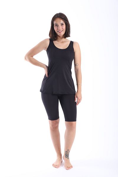 Lio20 Women's Tankini with Overknee Tights Black Swimsuit Set 38-52