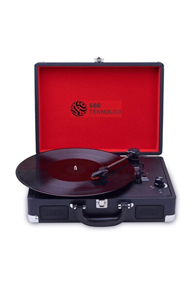 Mighty SİYAH NOSTALJİK ŞARJLI BLUETOOTH HOPARLÖRLÜ ÇANTALI PİKAP PLAK ÇALAR