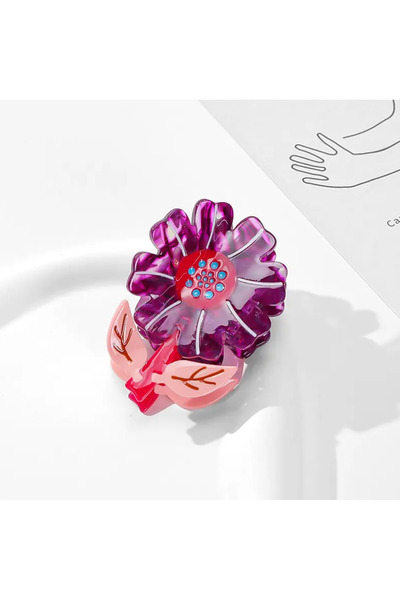 Nolana Flower Patterned Bone Acetate High Quality Buckle - Claret Red