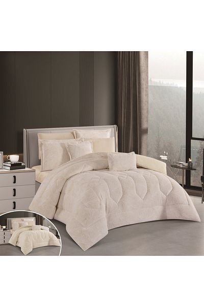 HOURS Horse Fur and Velvet Winter Double-Sided Comforter Set with Durable and Soft Fabric and Heavy Filling, 8 Pieces, King Size