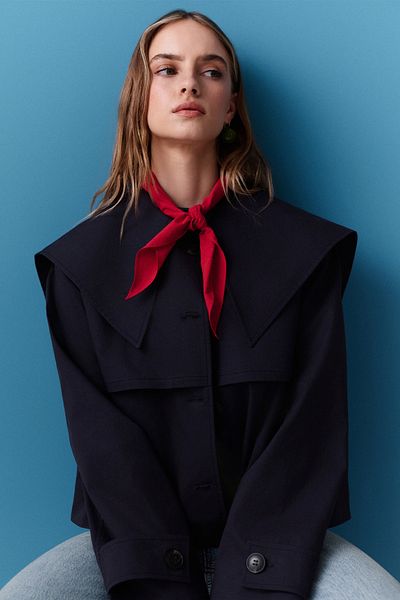 Manuka Wide Collar Gabardine Jacket Navy Blue