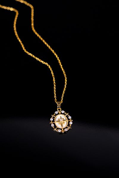 Zalifra Minimal Series, Rhinestone, Polar Star Figure, Stylish and Elegant Steel Gold Necklace