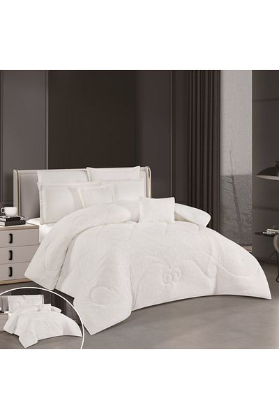 HOURS Horse Fur and Velvet Winter Double-Sided Comforter Set with Durable and Soft Fabric and Heavy Filling, 8 Pieces, King Size