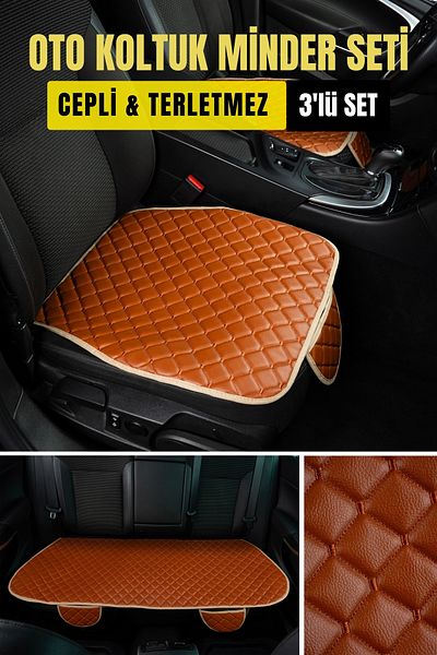 la casa Tesla Model Y La Casa Leather Auto Cover-Cushion Seat Set with Erasable Pockets (3 Pieces) Tan