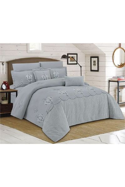 HOURS Venus-04 Luxury Embroidered 8-Piece Horse Quilt Set for Two People