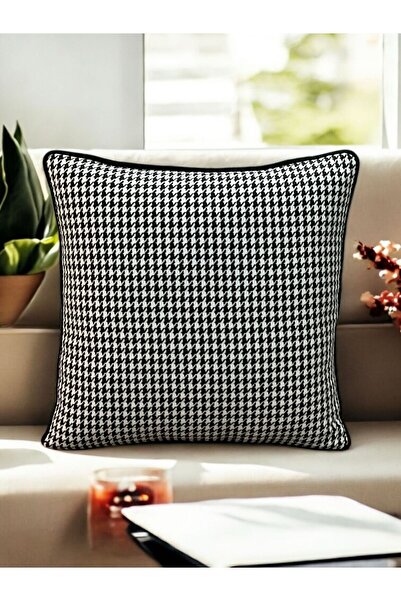 shop KİSSEN Dokuma Keten Kazayağı Desenli Siyah-Beyaz 'Biyeli' Kırlent Kılıfı