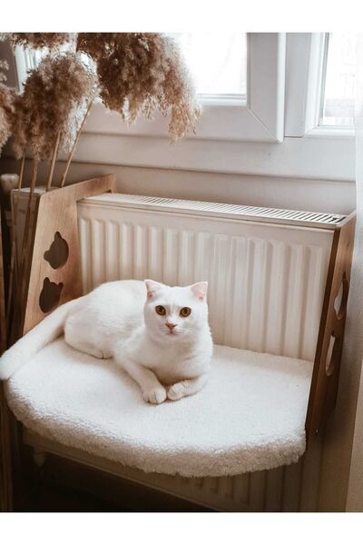 POFİTTO Kedi Yatağı Kalorifer Petek Yatağı - Radyatör Yatağı - Geniş Kedi Yatağı - Kuzu Welsoft Kumaş-beyaz