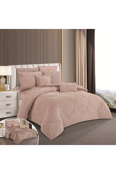 HOURS Horse Fur and Velvet Winter Double-Sided Comforter Set with Durable and Soft Fabric and Heavy Filling, 8 Pieces, King Size