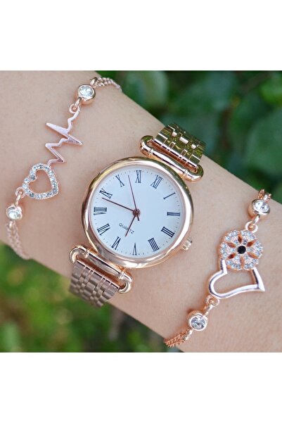 Polo Rosegold Metal Kordon Kadın Saat Kombini 3025
