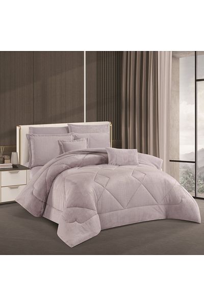 HOURS Horse Fur and Velvet Winter Double-Sided Comforter Set with Durable and Soft Fabric and Heavy Filling, 8 Pieces, King Size