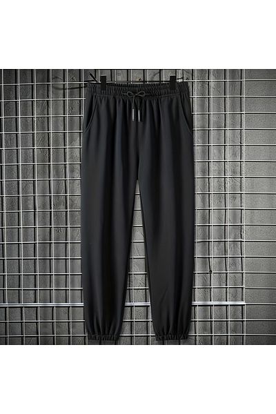 FUNSTYLE Men's Black Elastic Two Thread Sweatpants