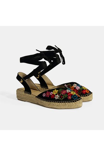 Desa Espadrile cu șireturi din iută, cu broderie florală, ediție limitată