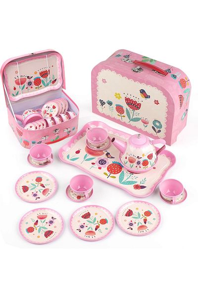 zola Children's metal tea set, 14 accessories, storage case