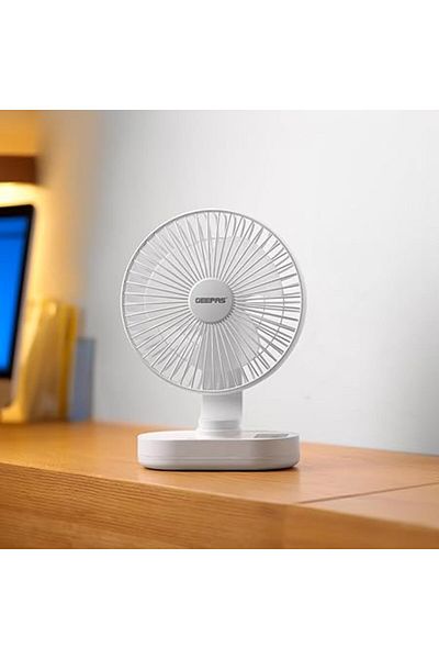 Geepas 8-inch Rechargeable Fan with Night Light | 3 Speed Settings | Rechargeable Lithium Battery