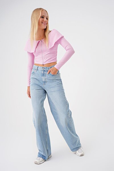 BPF Açık Mavi Yuksek Bel Wide Leg Jean