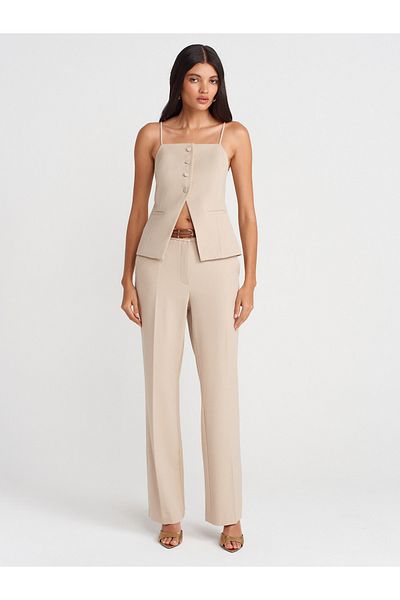 Dilvin 71656 Belted Straight Fit Trousers-Stone