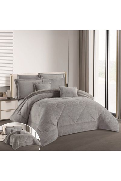 HOURS Horse Fur and Velvet Winter Double-Sided Comforter Set with Durable and Soft Fabric and Heavy Filling, 8 Pieces, King Size