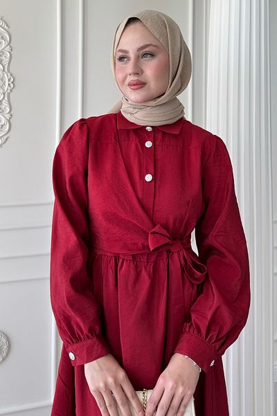 InStyle Rochie roșie claret modal cu detaliu cu nasturi