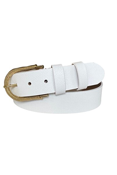 GoDeri 100% γνήσιο δέρμα, λευκό γυναικείο τζιν με χρυσή πόρπη, αθλητική ζώνη 4 cm=an-byn-12