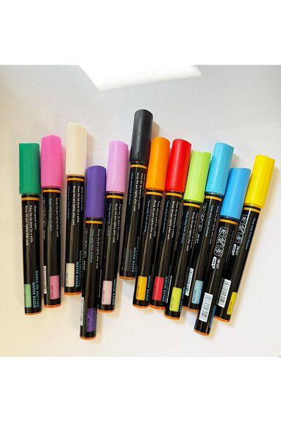 zola Set 12 markere acrilice,2 capete subtire si gros,varf 2 mm,pentru diverse suprafete,uscare rapida