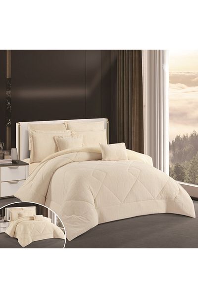 HOURS Horse Fur and Velvet Winter Double-Sided Comforter Set with Durable and Soft Fabric and Heavy Filling, 8 Pieces, King Size