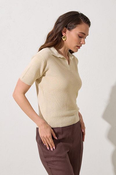Setre Bluză din tricot cu mânecă scurtă cu guler ecru