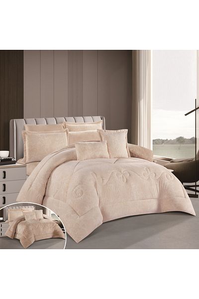 HOURS Horse Fur and Velvet Winter Double-Sided Comforter Set with Durable and Soft Fabric and Heavy Filling, 8 Pieces, King Size