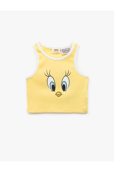 Koton Tweety Licensed Cotton Slim Fit Crew Neck Printed Crop Tank Top