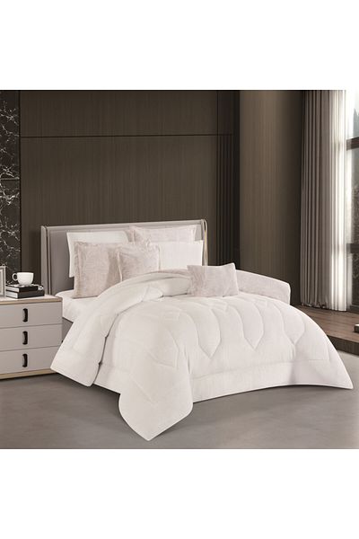 HOURS Horse Fur and Velvet Winter Double-Sided Comforter Set with Durable and Soft Fabric and Heavy Filling, 8 Pieces, King Size