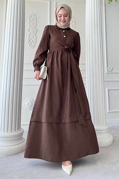 InStyle Φόρεμα με λεπτομέρεια με κουμπιά Modal Bitter Brown