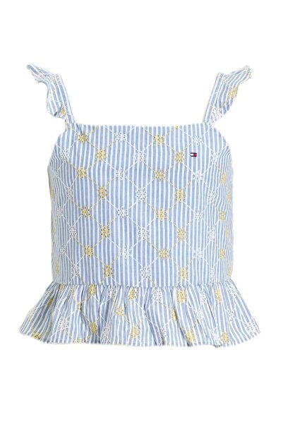 Tommy Hilfiger Kız Çocuk Th Broderie Anglaise Gömlek - Mavi