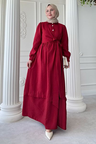 InStyle Rochie roșie claret modal cu detaliu cu nasturi