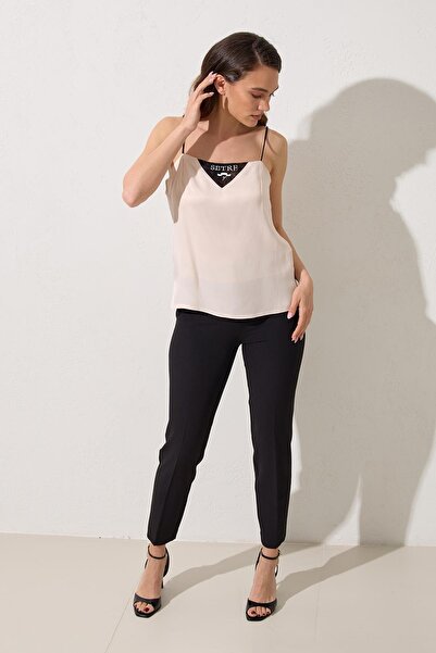 Setre Блуза с тънки презрамки и дантела в екрю цвят