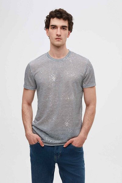 Twn Μπλουζάκι με ρίγες Navy Blue Slim Fit