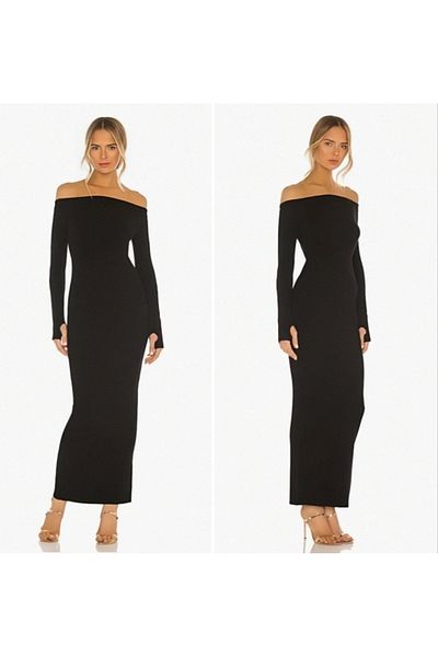 JANES Rochie de damă cu mânecă lungă, guler Madonna, cu detaliu cu degetul, camisole