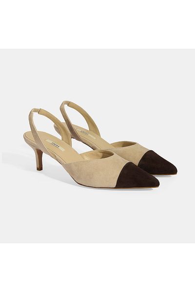 Desa Women's Beige Slingback Suede Heeled Shoes