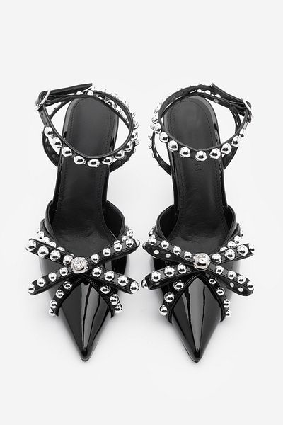 Marjin Schwarzes Lackleder Lerno – Stiletto-Schuhe mit Trock und Steinschleife
