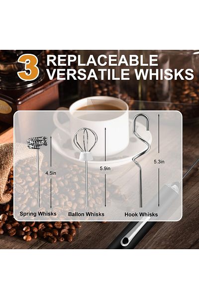 COOYA Electric Foam Maker, Handheld Foam Maker, Drink Mixer With 3 Stainless Whisks 3 Speed Adjustable