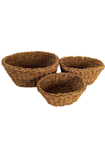 Bahçem Set de 3 coșuri rotunde din răchită de iarbă de mare, de culoare natur...