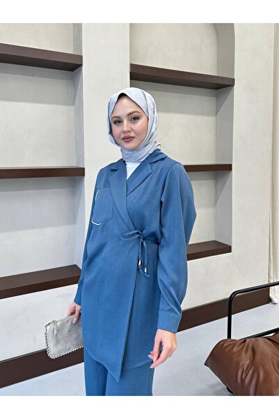 Esvet Store KADIN İPEK CUPRA TAŞ İŞLEMELİ BAĞLAMALI ŞIK İKİLİ TAKIM