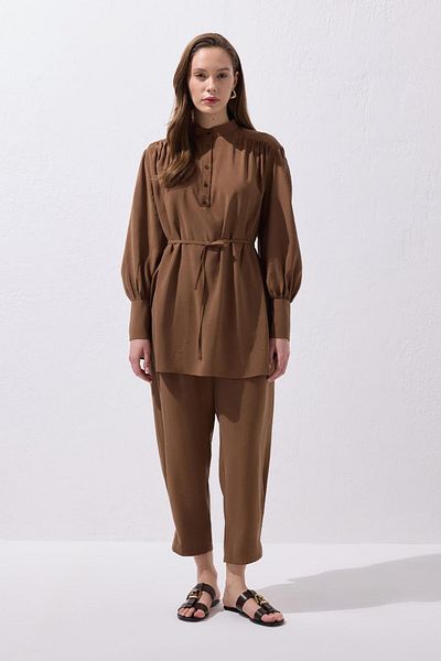 KADRİYE BAŞTÜRK Tina Shirt Pants Suit Brown