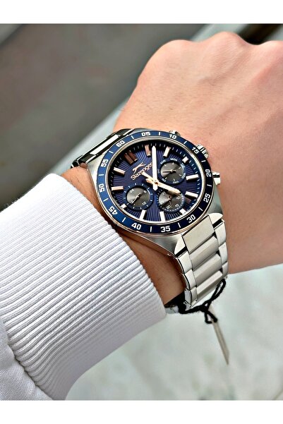 Slazenger Silver-Navy Blue Color 10 Atm Waterproofness Steel Cord Steel Case Men Wrist Watch 2510.03