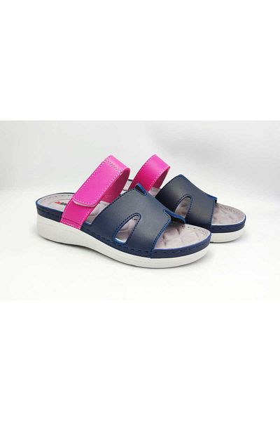 DR KLOMPA Γυναικείες παντόφλες DK1164 Navy Blue - Φούξια καλοκαιρινές ορθοπεδικές παντόφλες για το σπίτι και το εξωτερικό