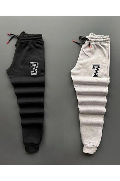 woonkey Unisex Printed Combed Cotton Track Pants Black and Gray Set of 2 New Season